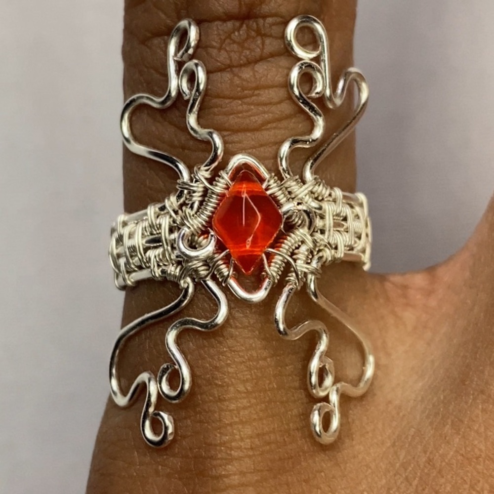 Vintage Silver and Orange Filigree Ring
